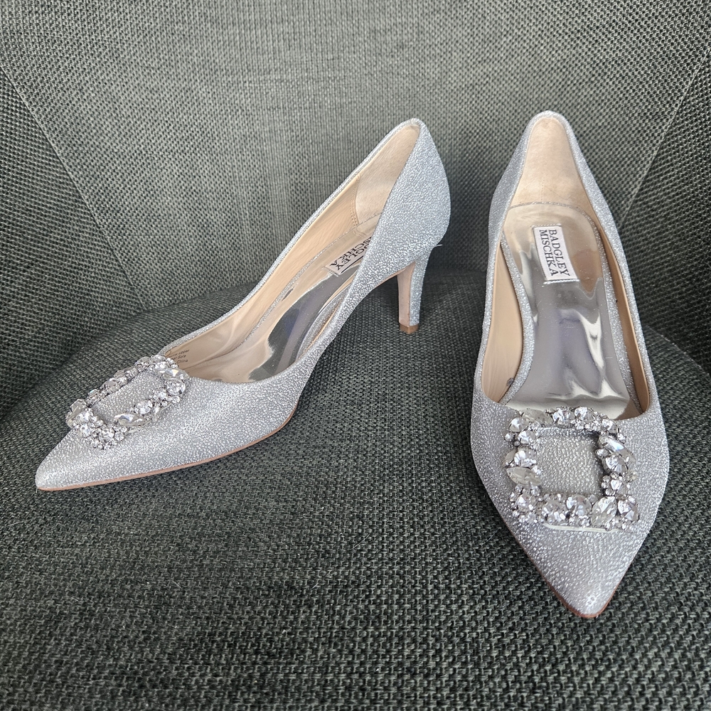 Badgley Mischka Silver Heels with Crystal Accents